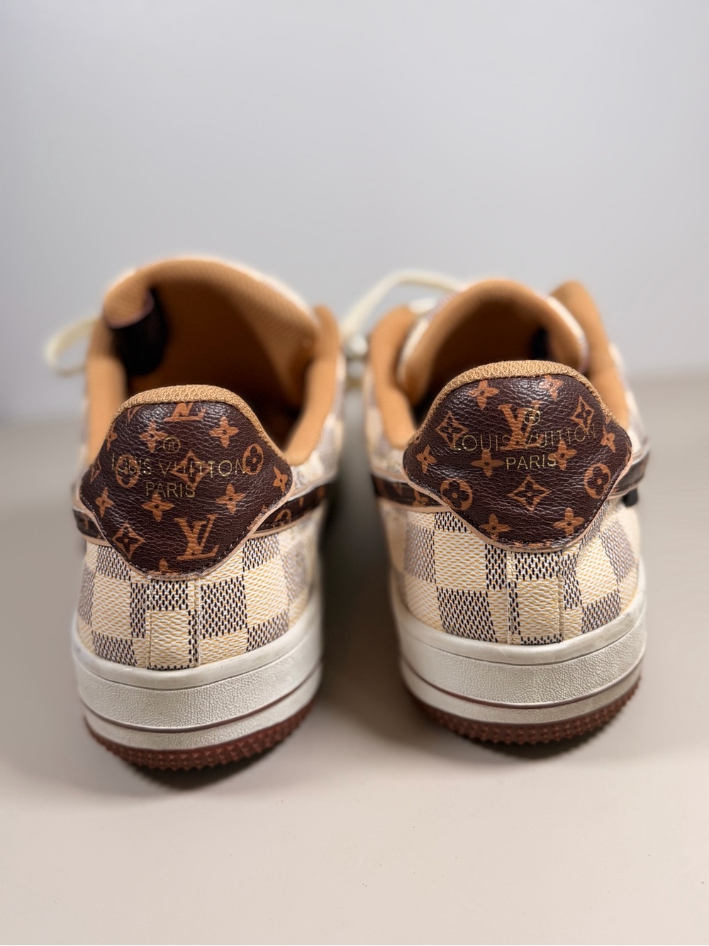 Nike Air Force 1 Tan and White Checkered Sneakers - Picture 4 of 6